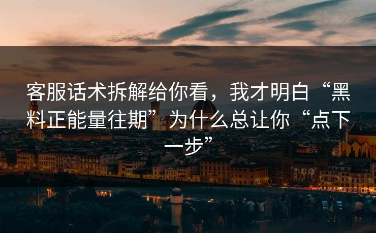 客服话术拆解给你看，我才明白“黑料正能量往期”为什么总让你“点下一步”